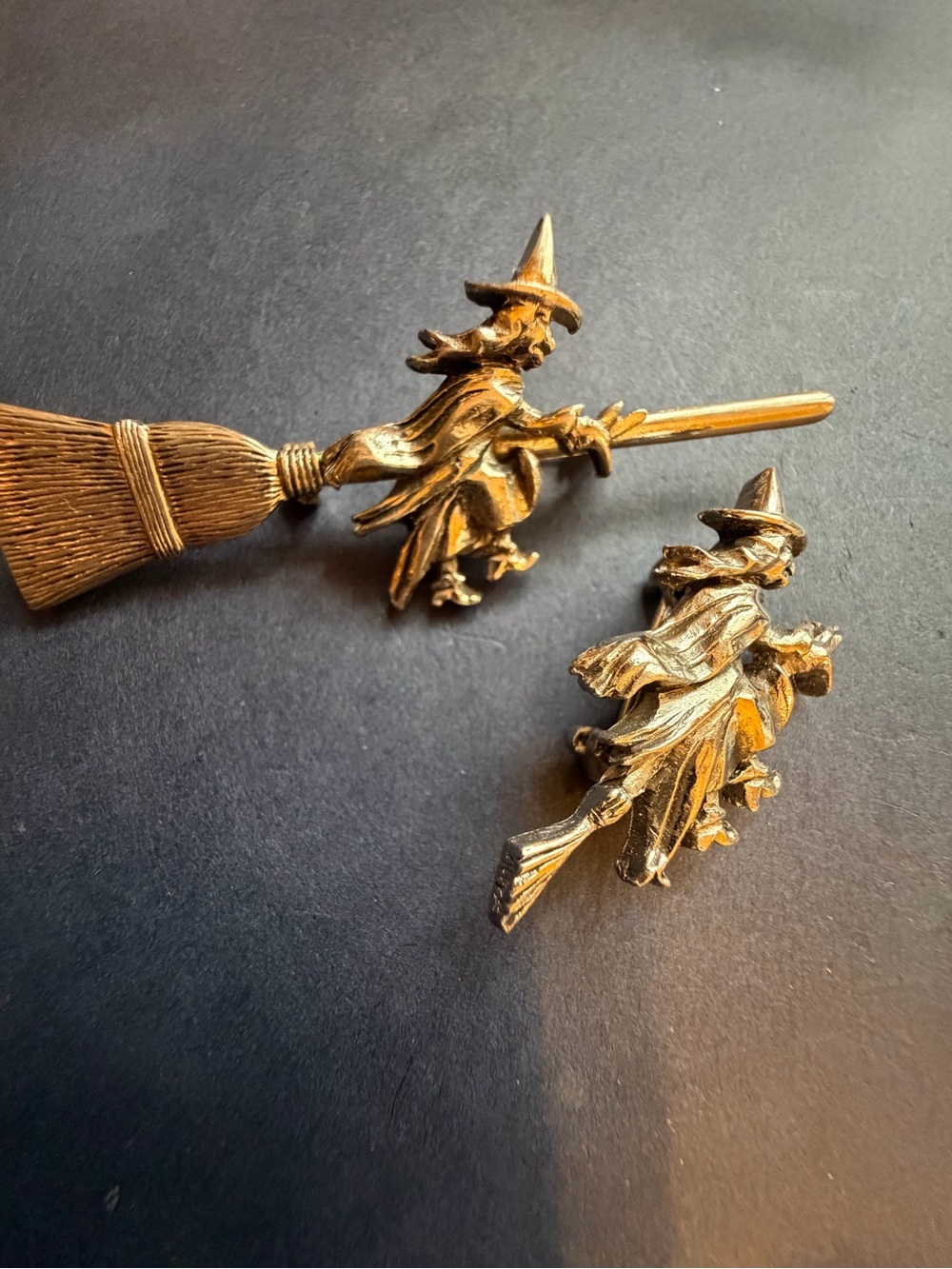 Two silver Witches on Broomstick Brooch Decorative  Halloween